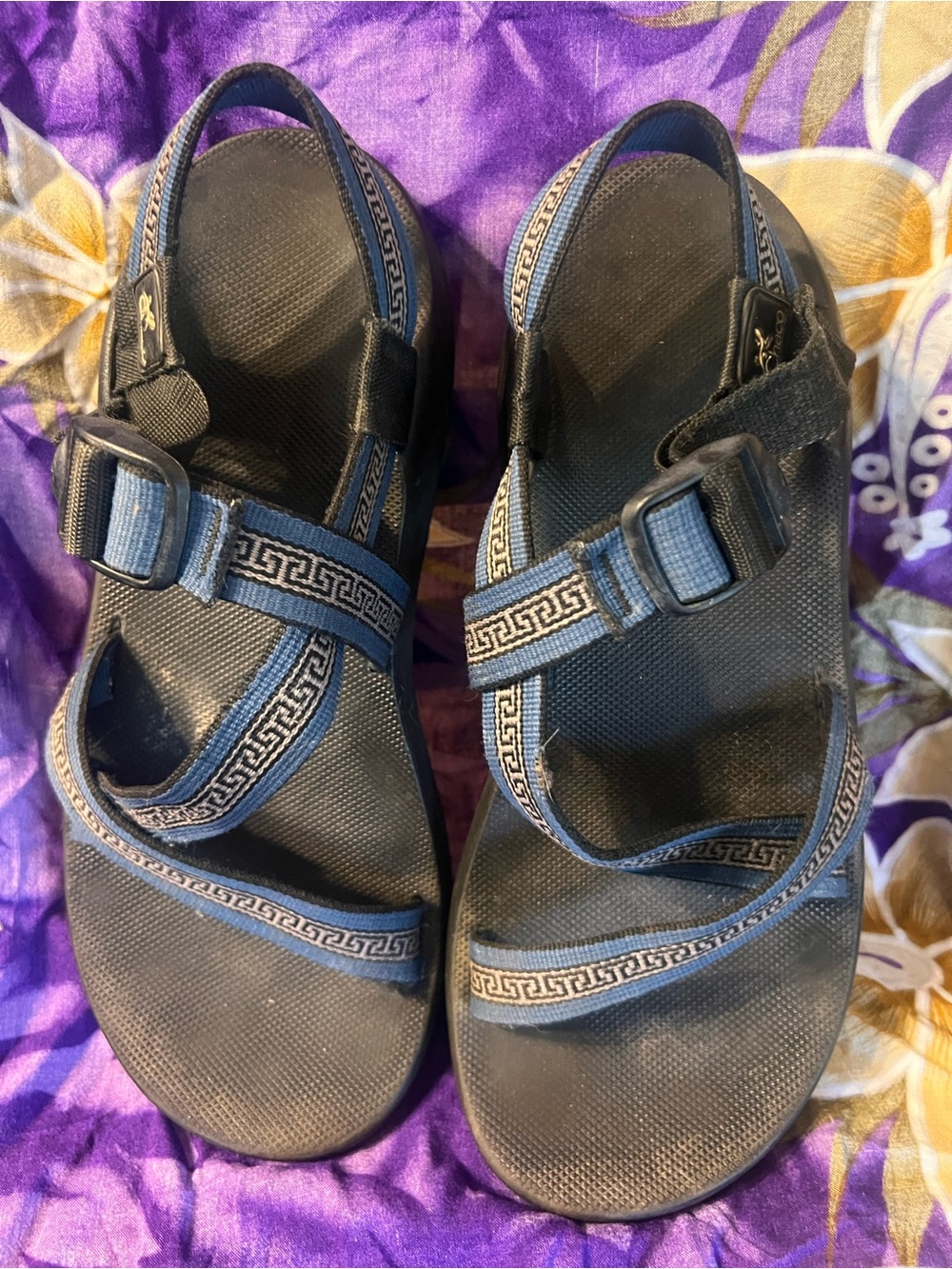Mens Chaco Black & Blue Strappy Outdoor Sandals sz 12